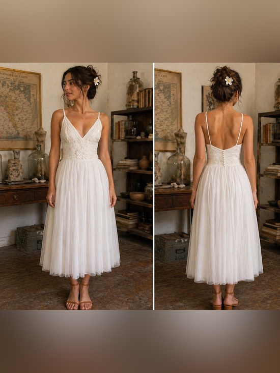 With grace Dresses & Skirts - With Grace Ivory Lace Tulle Midi Dress NWT $800 Boho Bridal Anthro style Sz 8
